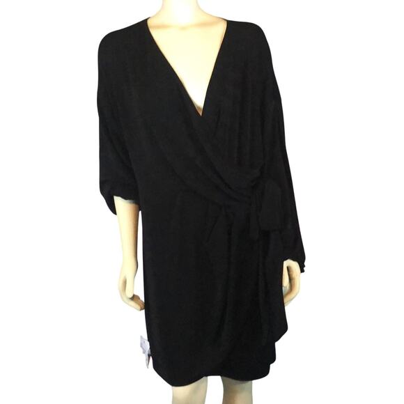 NWT ASOS DESIGN Curve long sleeve mini wrap sexy dress in black size 14 - Picture 4 of 12